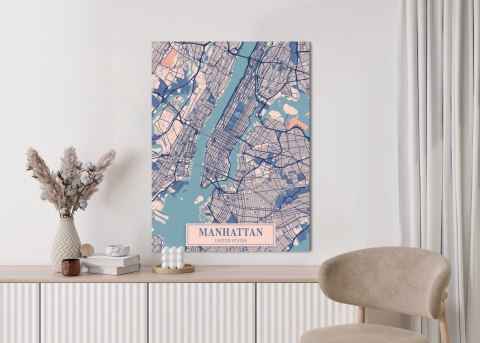 Plakat Mapa Manhattanu Nowy Jork W Stylu Vintage