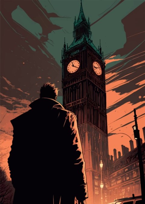 Plakat Mężczyzna I Big Ben W Komiksowym Stylu