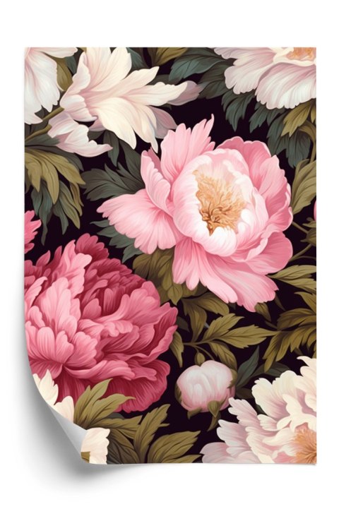 Plakat Romantyczne Piwonie Wśród Zielonych Liści