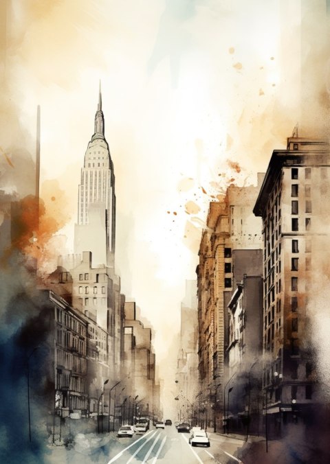 Plakat Ulice Nowego Jorku Akwarela W Odcieniach Beżu