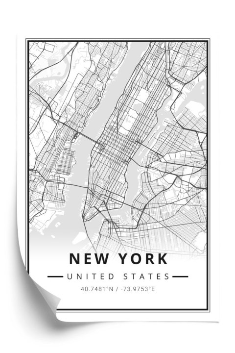 Plakat Ulice Nowego Jorku Na Czarno Białej Mapie