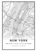 Plakat Ulice Nowego Jorku Na Czarno Białej Mapie