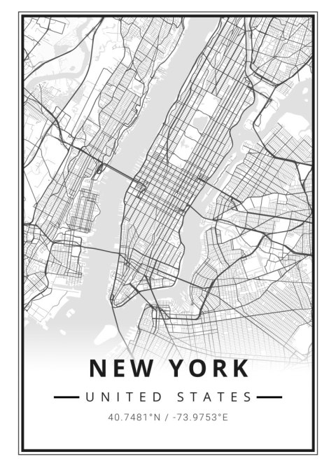 Plakat Ulice Nowego Jorku Na Czarno Białej Mapie