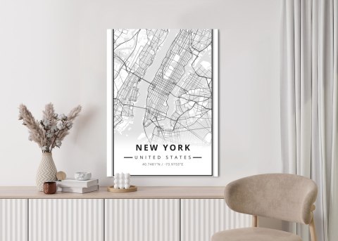 Plakat Ulice Nowego Jorku Na Czarno Białej Mapie