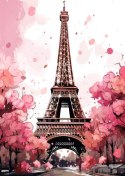 Plakat Wieża Eiffla - Akwarela W Odcieniach Różu
