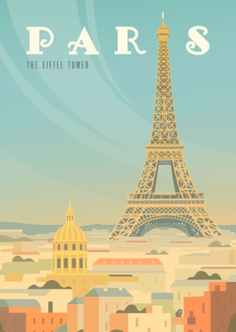 Plakat Wieża Eiffla Ponad Domami Paryża