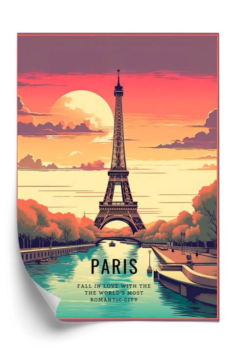 Plakat Zachód Słońca Nad Sekwaną U Stóp Wieży Eiffla