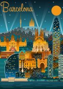 Plakat Barcelona Nocą Z Oświetlonymi Budynkami