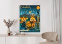 Plakat Barcelona Nocą Z Oświetlonymi Budynkami