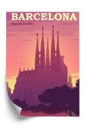 Plakat Barcelona Sagrada Familia Różowa Ilustracja O Zachodzie Słońca