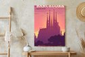 Plakat Barcelona Sagrada Familia Różowa Ilustracja O Zachodzie Słońca