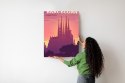 Plakat Barcelona Sagrada Familia Różowa Ilustracja O Zachodzie Słońca