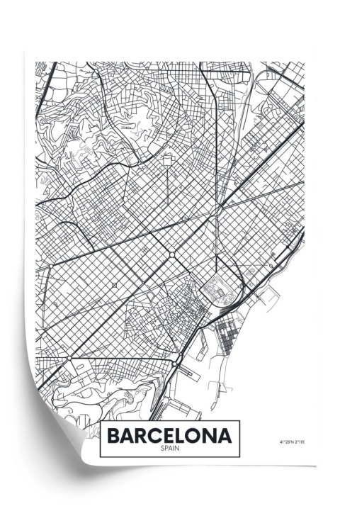 Plakat Czarno-Biała Mapa Barcelony