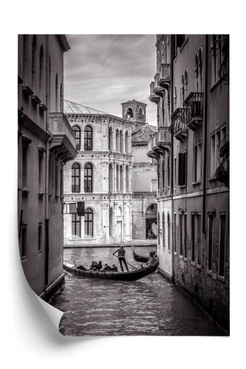 Plakat Czarno-Biała Uliczka Z Gondolą W Wenecji