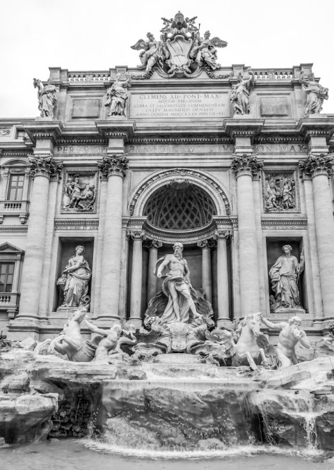Plakat Fontanna Di Trevi W Rzymie Z Posągami W Czerni I Bieli