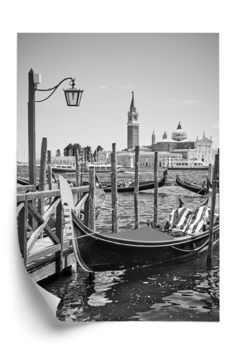 Plakat Gondola W Czarno Białej Wenecji