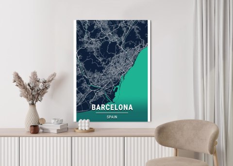 Plakat Granatowa Mapa Barcelony