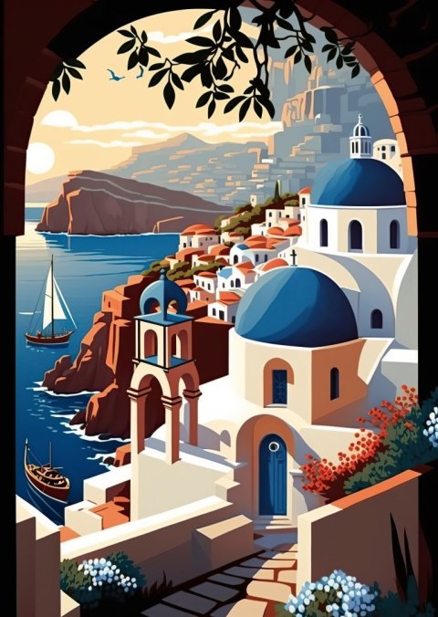 Plakat Ilustracja Greckiej Architektury Santorini