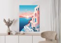 Plakat Ilustracja Z Zachodem Słońca Na Santorini