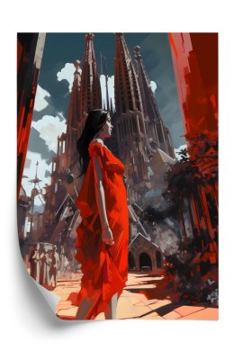 Plakat Kobieta W Czerwonej Sukience W Barcelonie