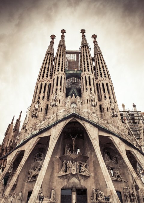 Plakat Kościół Sagrada Familia W Stylu Vintage
