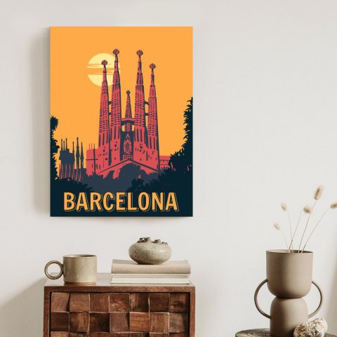 Plakat Kościół W Barcelonie O Zachodzie Słońca W Stylu Vintage