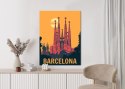 Plakat Kościół W Barcelonie O Zachodzie Słońca W Stylu Vintage