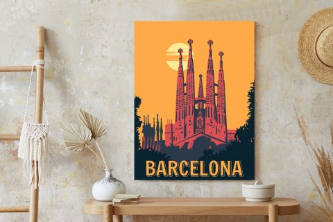 Plakat Kościół W Barcelonie O Zachodzie Słońca W Stylu Vintage