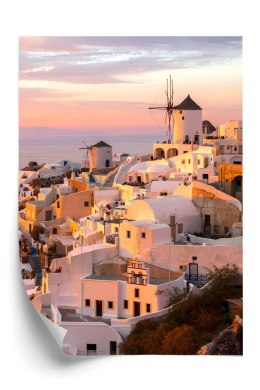 Plakat Malowniczke Miasteczko Oia O Zachodzie Słońca