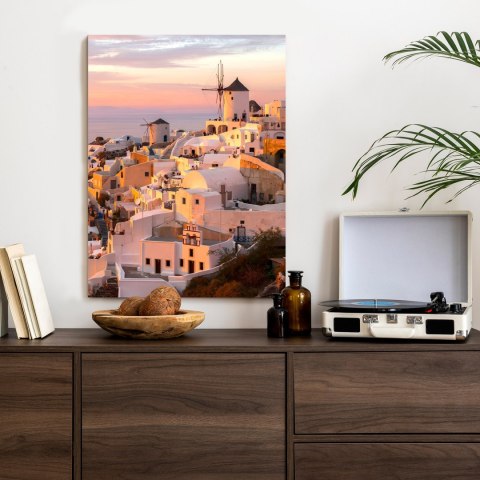 Plakat Malowniczke Miasteczko Oia O Zachodzie Słońca