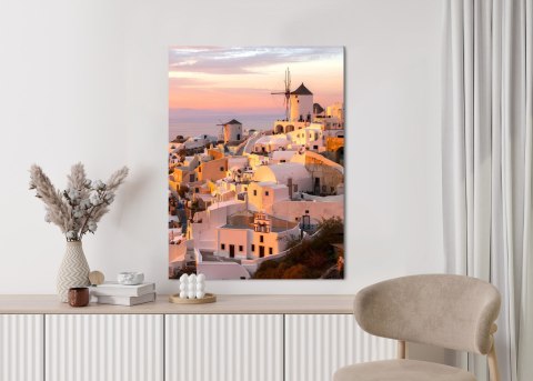 Plakat Malowniczke Miasteczko Oia O Zachodzie Słońca