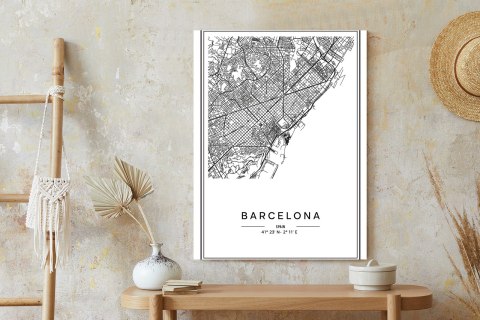 Plakat Mapa Miasta Barcelona W Czerni I Bieli