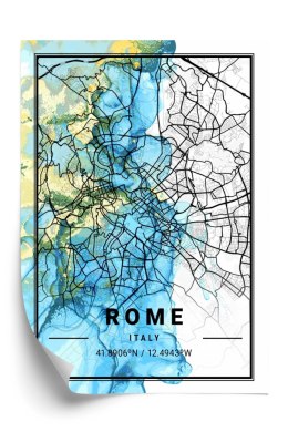 Plakat Mapa Rzymu Na Abstrakcyjnym Marmurowym Tle