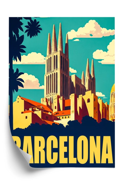 Plakat Napis Barcelona Z Sagrada Familia W Tle