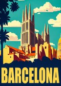 Plakat Napis Barcelona Z Sagrada Familia W Tle