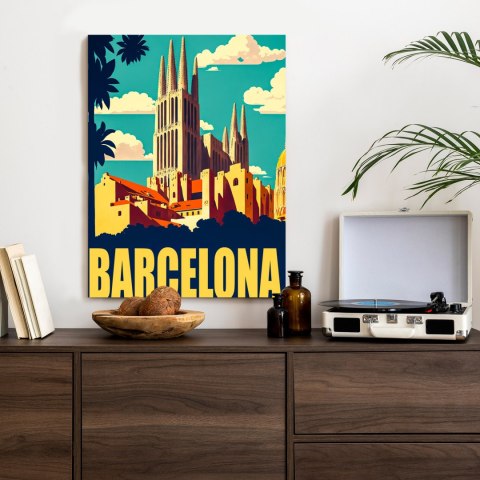 Plakat Napis Barcelona Z Sagrada Familia W Tle