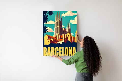 Plakat Napis Barcelona Z Sagrada Familia W Tle