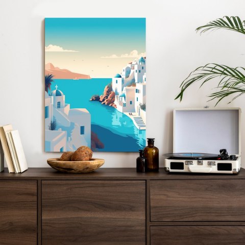 Plakat Piękne Santorini Z Błękitnym Morzem Ilustracja