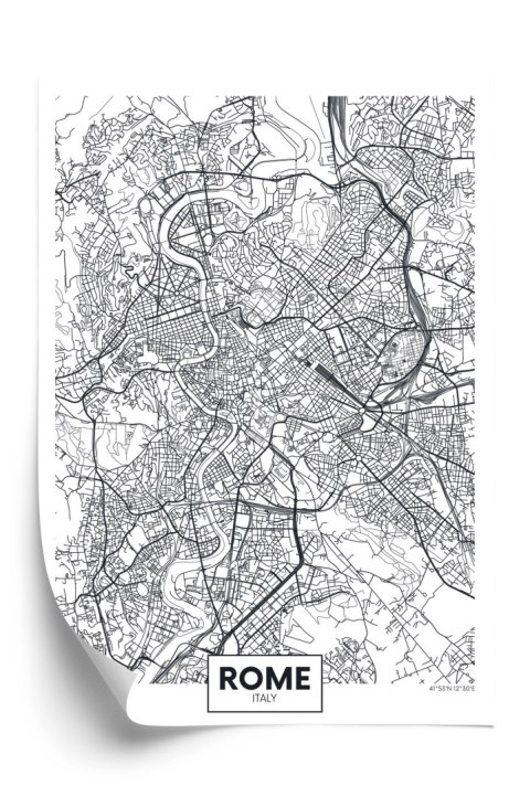 Plakat Rzym Czarno Biała Mapa Miasta