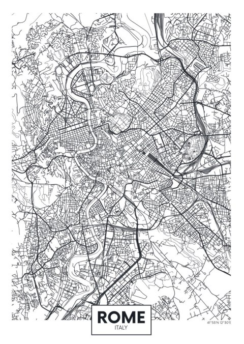 Plakat Rzym Czarno Biała Mapa Miasta