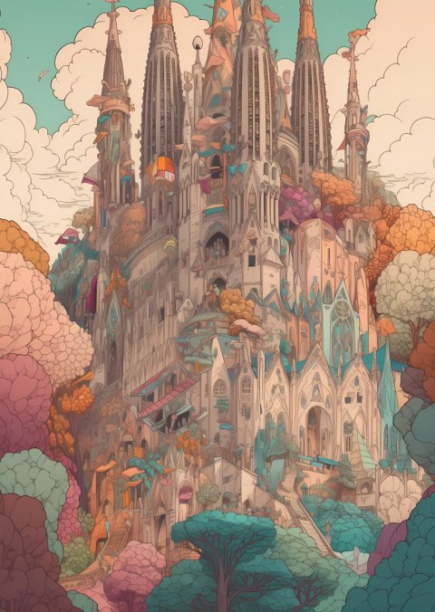 Plakat Sagrada Familia Kolorowa Ilustracja