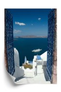 Plakat Santorini Niebieska Brama Z Widokiem Na Morze