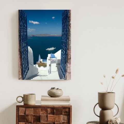 Plakat Santorini Niebieska Brama Z Widokiem Na Morze