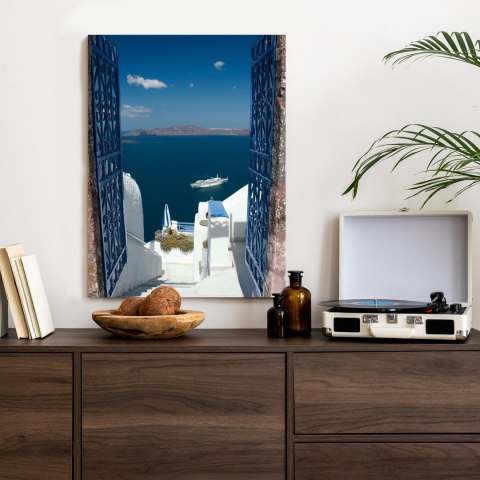 Plakat Santorini Niebieska Brama Z Widokiem Na Morze