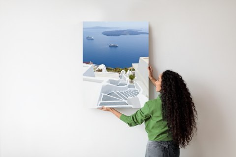 Plakat Santorini Z Malowniczym Widokiem Na Morze