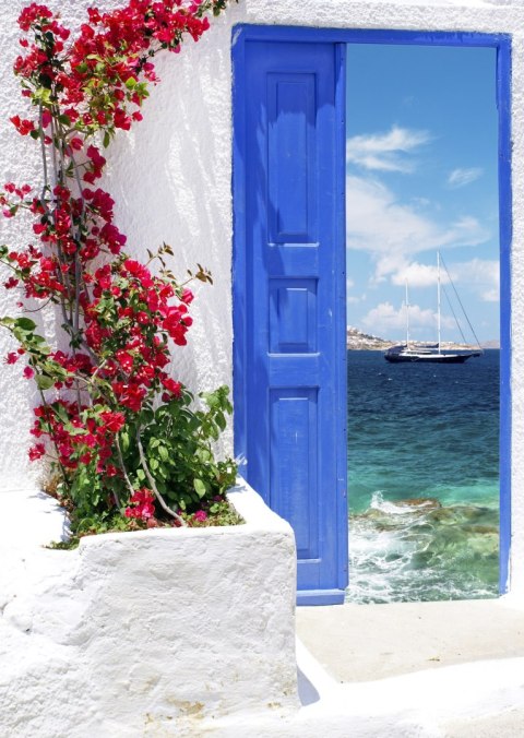 Plakat Tradycyjne Greckie Drzwi Z Widokiem Na Morze