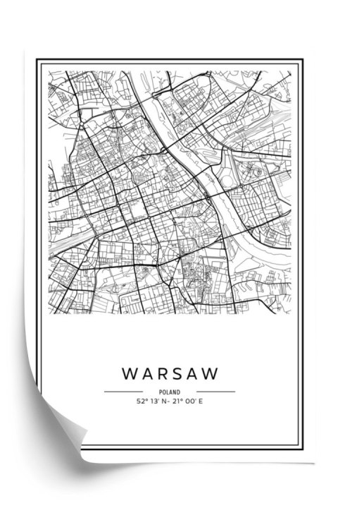 Plakat Warszawa Czarno Biała Mapa