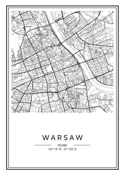 Plakat Warszawa Czarno Biała Mapa