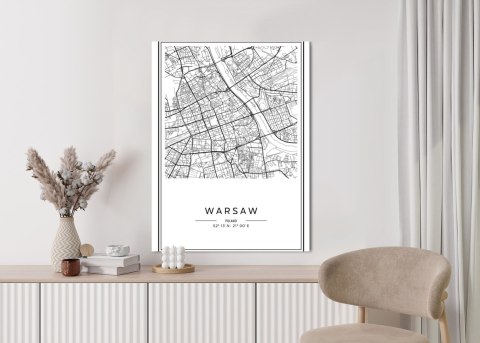 Plakat Warszawa Czarno Biała Mapa