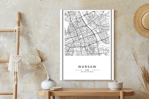 Plakat Warszawa Czarno Biała Mapa
